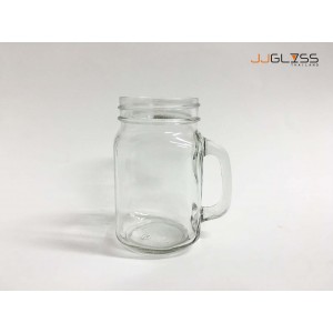 Mason Jar 450 (With Out Cover) - Transparent Handmade Colour Square Jar, Silver Cover (450 ml.)Mason Jar 450